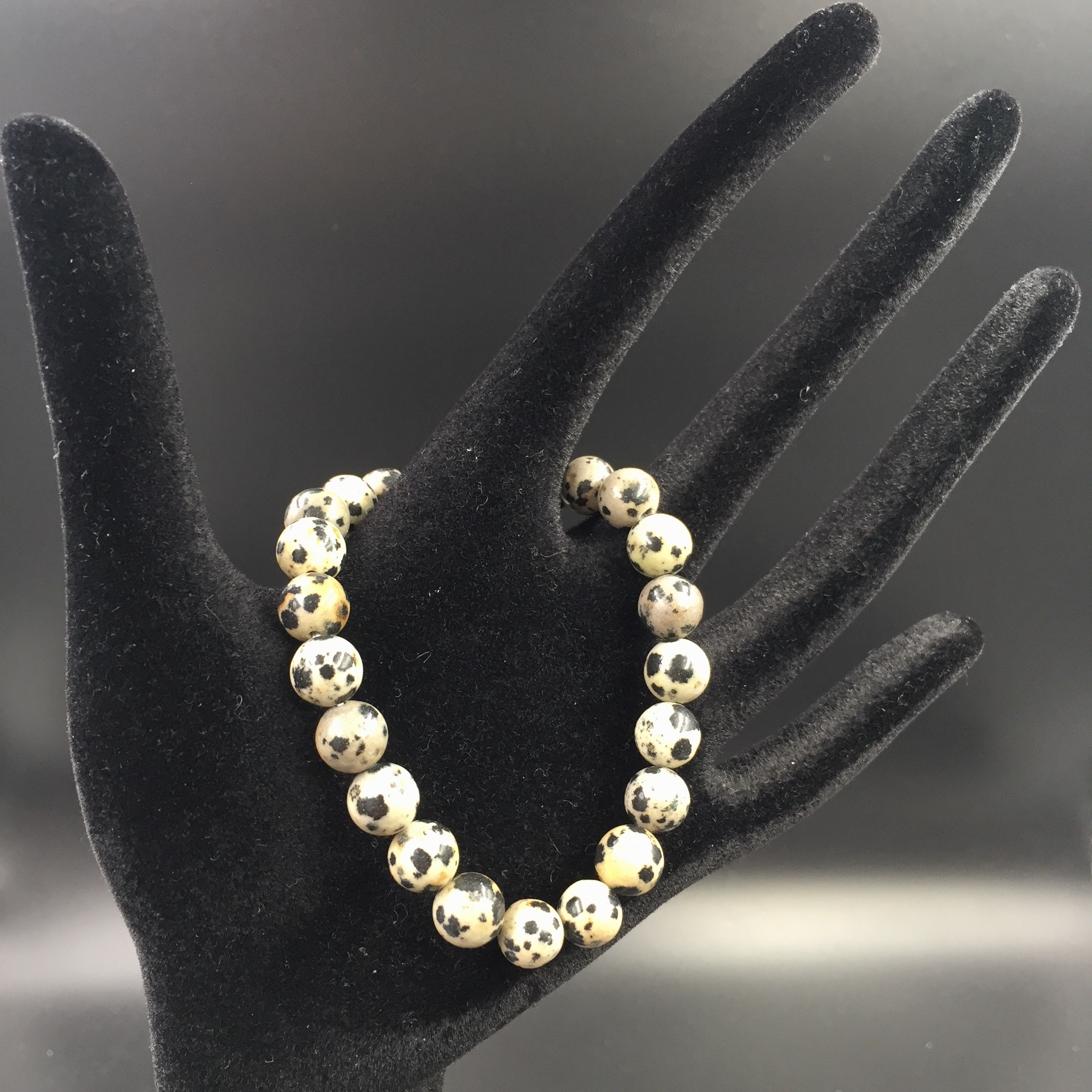 Bracelet en Jaspe Dalmatien perles 8 mm 