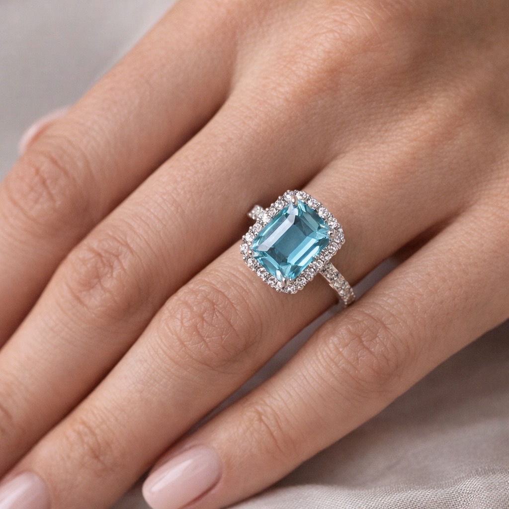 Bague en aigue-marine et diamants