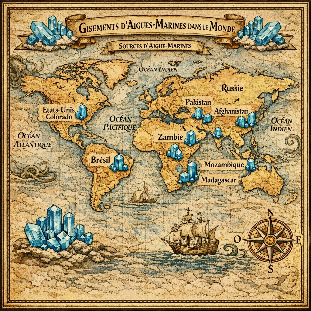 Carte des gisements d'aigue-marine