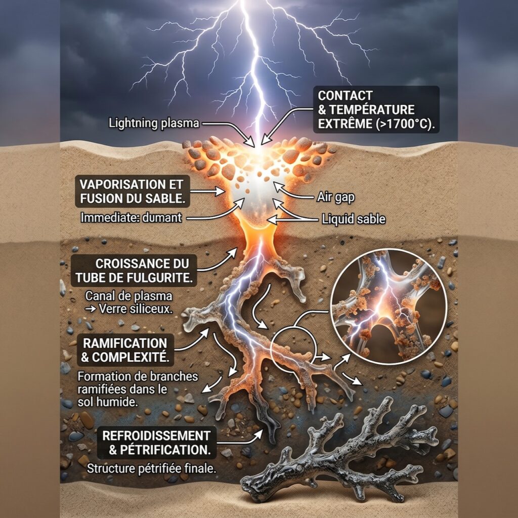 Comment se forme une fulgurite dans le sol ?