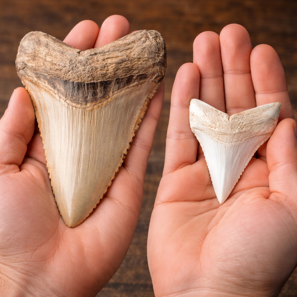 Dent de Mégalodon VS dent de Requin Blanc