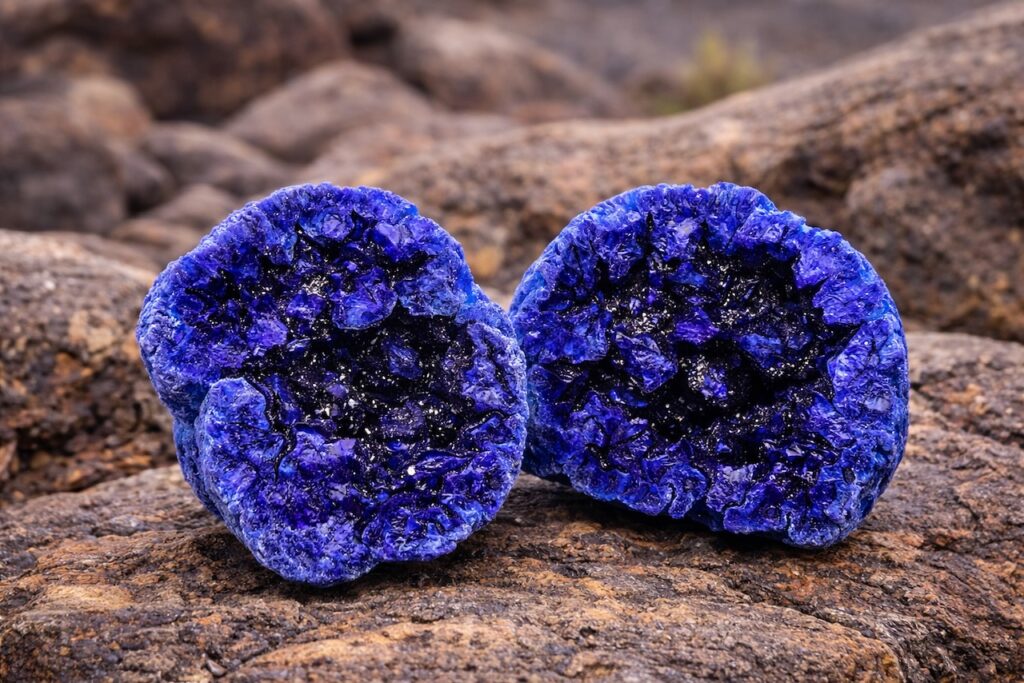 Mini géodes d'azurite bleue