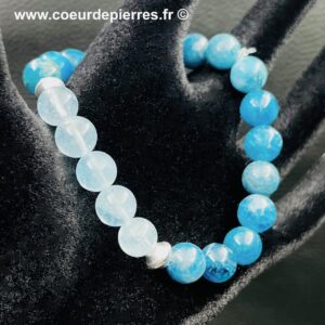 Bracelet Apatite Bleue, Aigue Marine “perles 8mm” (réf baa1)