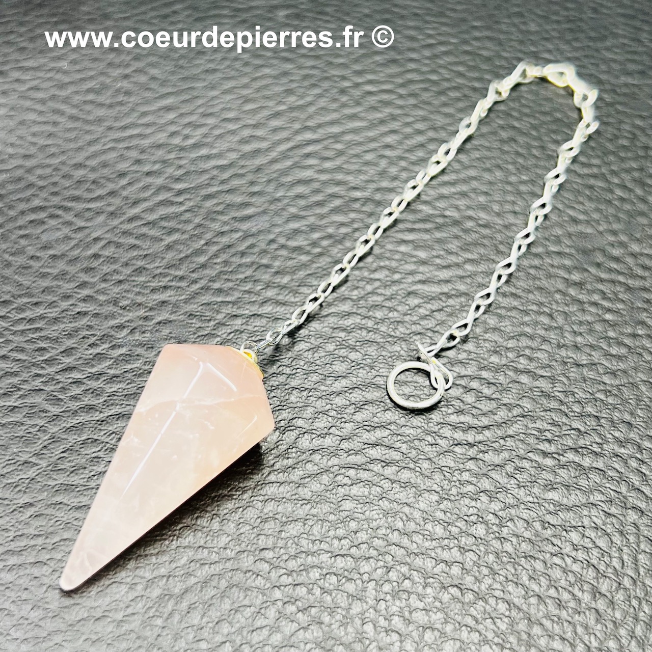 Pendule « hexagonale » en quartz rose du Brésil (Réf p19)