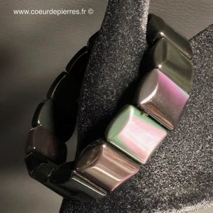 Bracelet plaquette en obsidienne oeil céleste du Mexique “qualité extra”