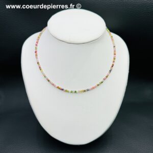 Collier en Tourmaline Multicolore du Brésil “perles facettées 3mm”