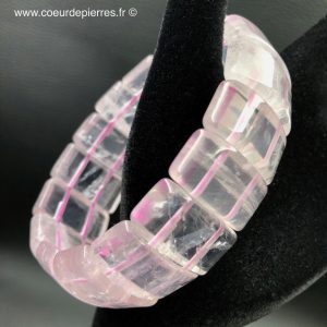 Bracelet plaquettes en quartz rose (réf bqr4)