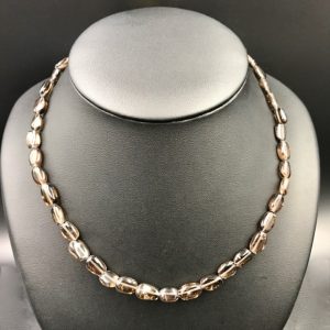 Collier perles ovale en cristal de roche fumé (réf cqf4)