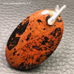 Pendentif en obsidienne acajou “Mahogany” du Mexique “grand modèle” (réf poa1)