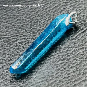 Pendentif cristal de roche aqua-aura “galet” (réf aa3)