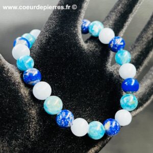 Bracelet Apatite Bleue, Lapis Lazuli et Aigue Marine « perles 8mm »