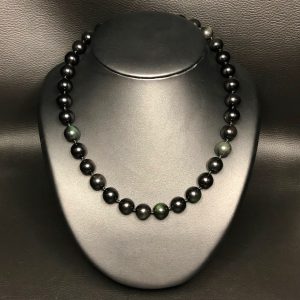 Collier en obsidienne oeil céleste du Mexique perles de 1,2 cm (réf coec1)