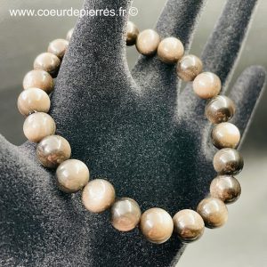 Bracelet en obsidienne argenté du Mexique “perles 8mm”