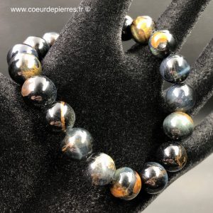 Bracelet en oeil de faucon d’Afrique du Sud perles de 10mm “qualité extra”