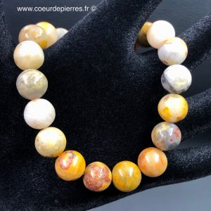 Bracelet en jaspe jaune « paysage » de Madagascar perles de 10mm
