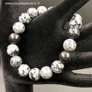 Bracelet en obsidienne flocon de neige perles de 10mm