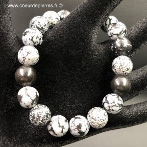 Bracelet en obsidienne flocon de neige perles de 10mm