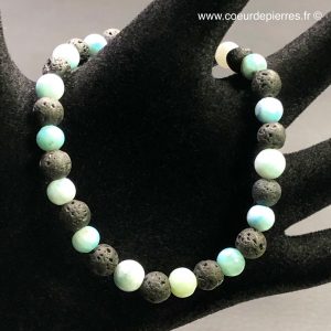 Bracelet perles en larimar et pierres de lave de République Dominicaine “perles de 6 mm”