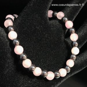 Bracelet quartz rose et hématite de Madagascar « perles de 6mm »