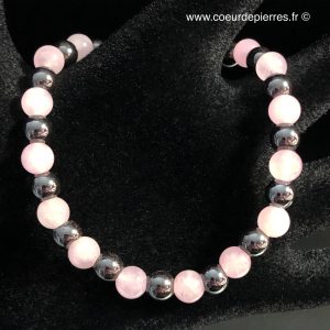 Bracelet quartz rose et hématite de Madagascar « perles de 6mm »