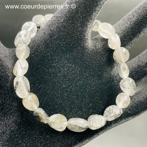 Bracelet en cristal de roche avec inclusions de tourmaline « en pierres roulées »