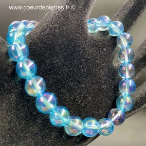 Bracelet en cristal de roche Aqua Aura du Brésil “perles de 8mm”