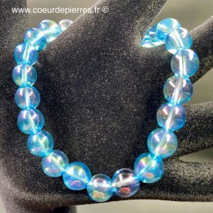 Bracelet en cristal de roche Aqua Aura du Brésil “perles de 8mm”
