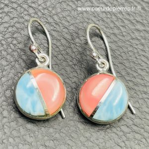 Paire de boucles d’oreilles en Larimar et Lambi de République dominicaine (réf bol9)