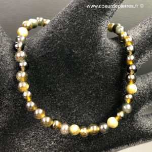 Bracelet en obsidienne doré du Mexique perles 4mm