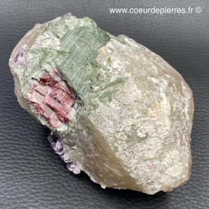 Prisme de cristal de roche avec tourmaline melon d’eau du Brésil (réf ptm10)