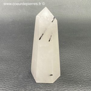 Prisme cristal de roche, quartz a inclusions de tourmaline (réf cr29)