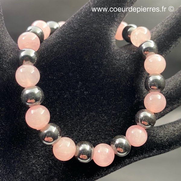 bracelet quartz rose et hématite