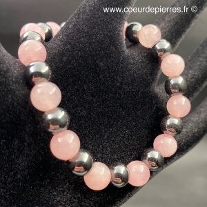 Bracelet quartz rose et hématite “perles 8mm”