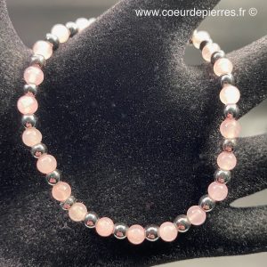 Bracelet quartz rose et hématite de Madagascar “perles de 4mm”