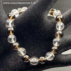 Bracelet cristal de roche quartz fumé “perles 8mm”