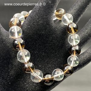 Bracelet cristal de roche quartz fumé “perles 10mm”