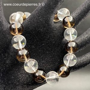 Bracelet cristal de roche quartz fumé “perles 12mm”