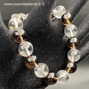 Bracelet cristal de roche quartz fumé “perles 12mm”