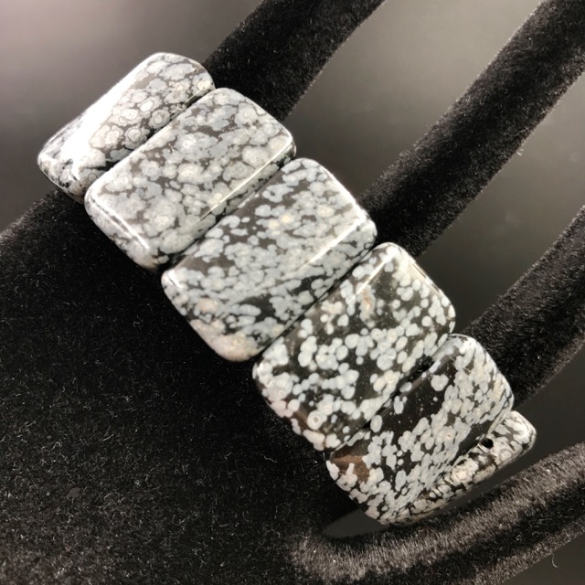 Bracelet plaquettes en obsidienne flocons de neige (réf bof3)