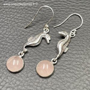 Paire de boucles d’oreilles en quartz rose (réf boqr5)