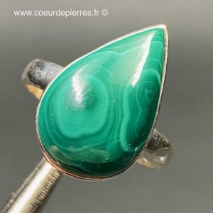 Bague argent avec malachite naturelle taille 58,5 (réf bma11)