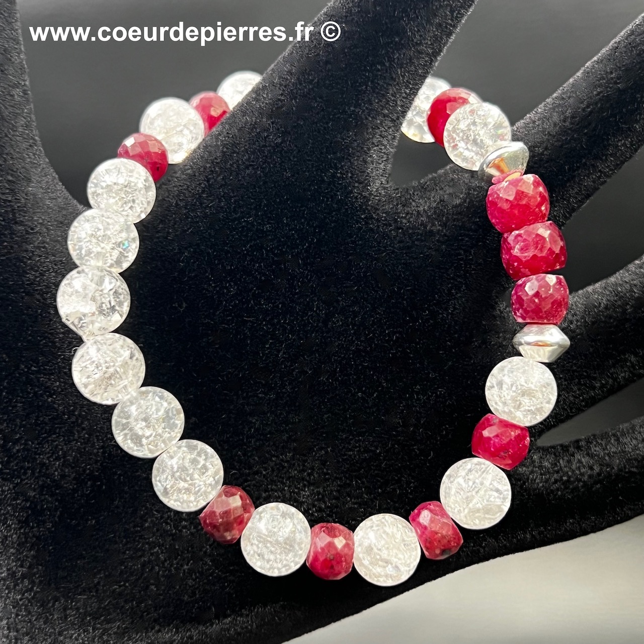 Bracelet en rubis et cristal de roche “Perles 8mm”