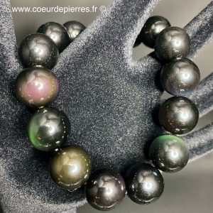 Bracelet en obsidienne oeil céleste du Mexique “perles de 15 mm”