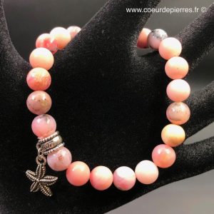 Bracelet en opale rose Péruvienne « Cordillère des Andes” avec breloque perles de 9mm
