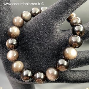 Bracelet en obsidienne argenté du Mexique “perles de 10mm”