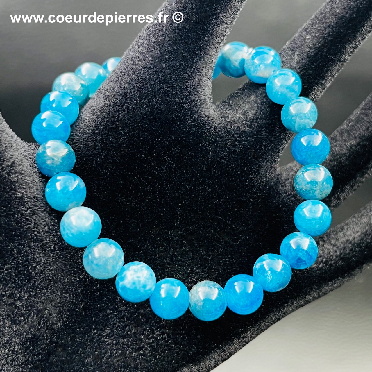 Bracelet apatite bleue de Madagascar « perles de 8 mm »