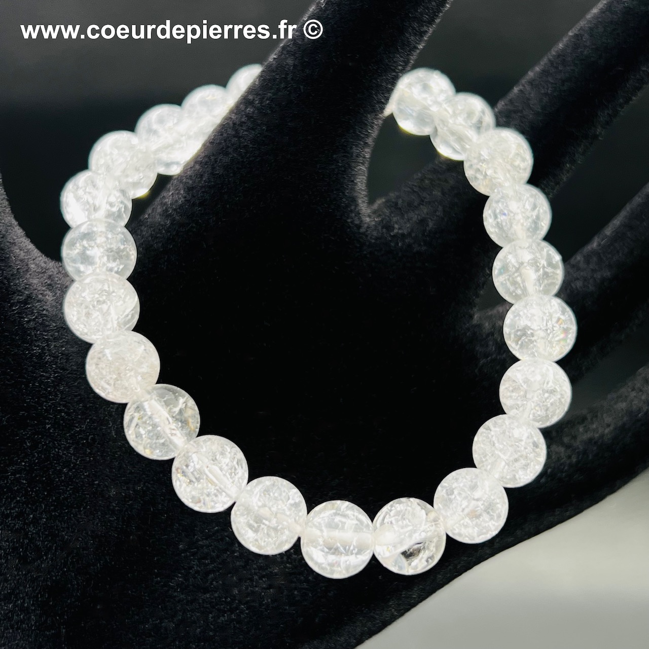 Bracelet cristal de roche craquelé « perles de 8mm »