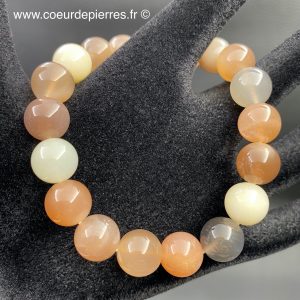 Bracelet pierre de lune adulaire blanche et saumoné du Sri Lanka “perles de 10mm”