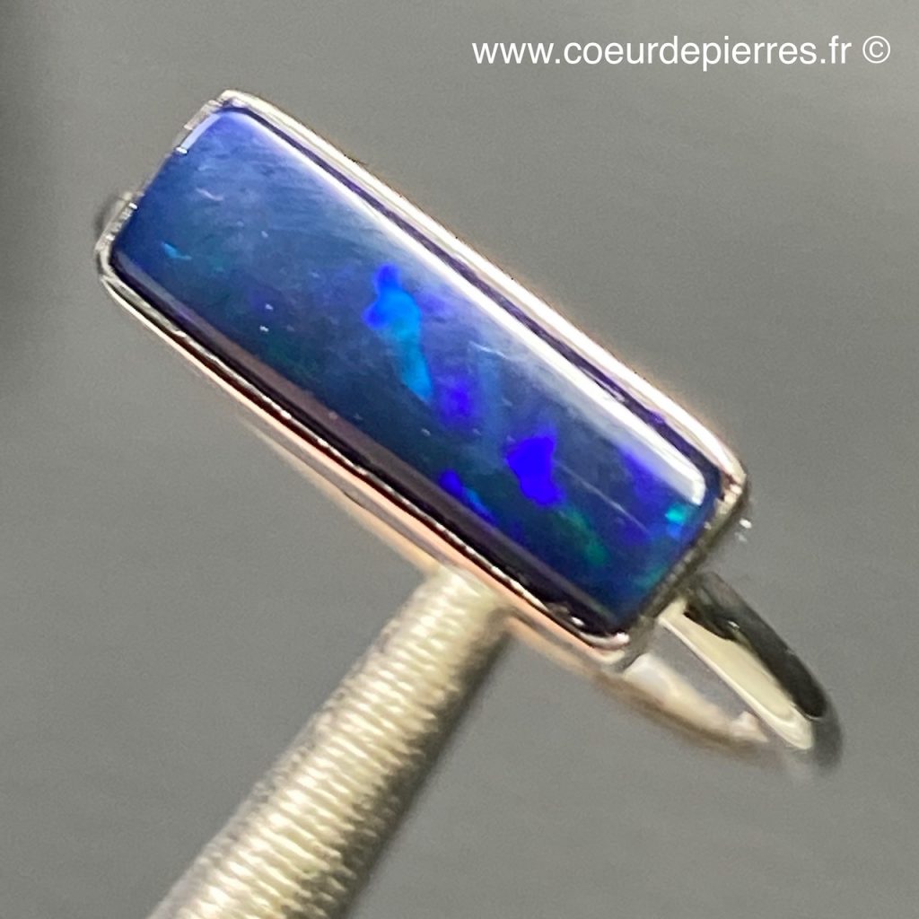 Bague Homme Opale Noire Australienne GIA, Argent Massif 925, Taille 11.5/12