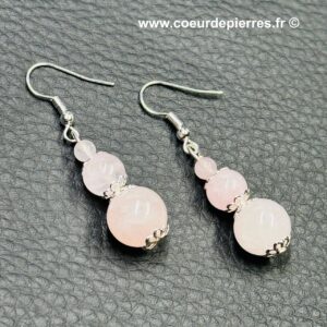 Paire de boucles d’oreilles en quartz rose (réf boqr5)